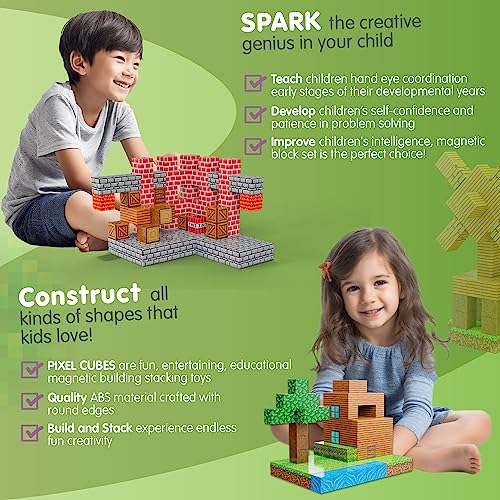 Brainspark Pixel Cubes 100 Pcs Magnetic Blocks Building Mine Magnet World Craft Stem Montessori Sensory Toys For Toddlers Construction Toy Fidget Cube #TOP3