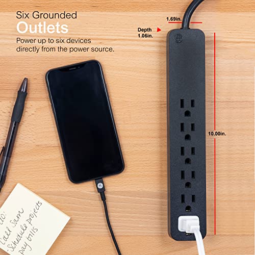 Ge Pro 6-Outlet Surge Protector, 2 Ft Extension Cord, 620 Joules, Power Strip, Flat Plug, Integrated Circuit Breaker, Wall Mount, Ul Listed, Black, 45170 #TOP3