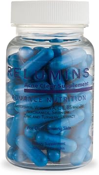 Relumins Oral Acne Pills for Clear Skin, Natural Acne Supplement with Lactoferrin, Zinc, Turmeric Extract & Vitamins, Balances Oily Skin & Smooths Texture, for a Summer Glow Skin, 60 Capsules