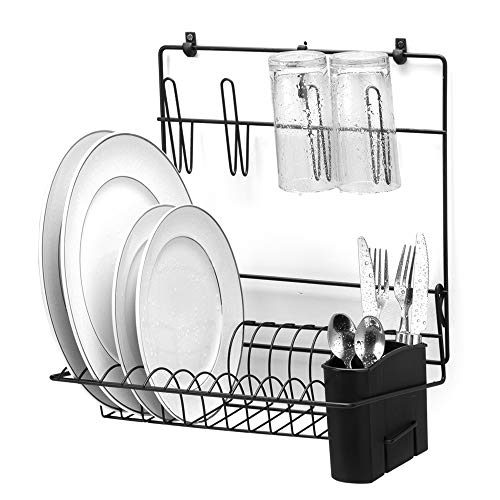 Escorredor De Parede Com Porta Talher, 32.5cm, Preto, Arthi