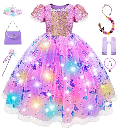 Aimeiar Light Up Girls Halloween Costume Snow Princess Dress Ice Christmas Costumes Toddler Kids Costume with Accessories
