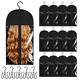 Axincardarm 12 Pcs Hair Extensions Storage Bag Non-Woven Fabric Wig Storage Bags with Hanger, Portable Hair Extension Holder for Wigs and Hairpieces, 30 x 60 cm, Black