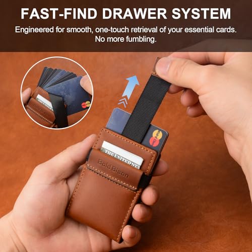 Slim Leather Wallet, Full Grain Leather Wallet for Men, Handcrafted Card Holder with RFID Shielded, Natural Vintage Pull-Up Texture, holds 10+ Cards & Cash(Rustic Brown)4