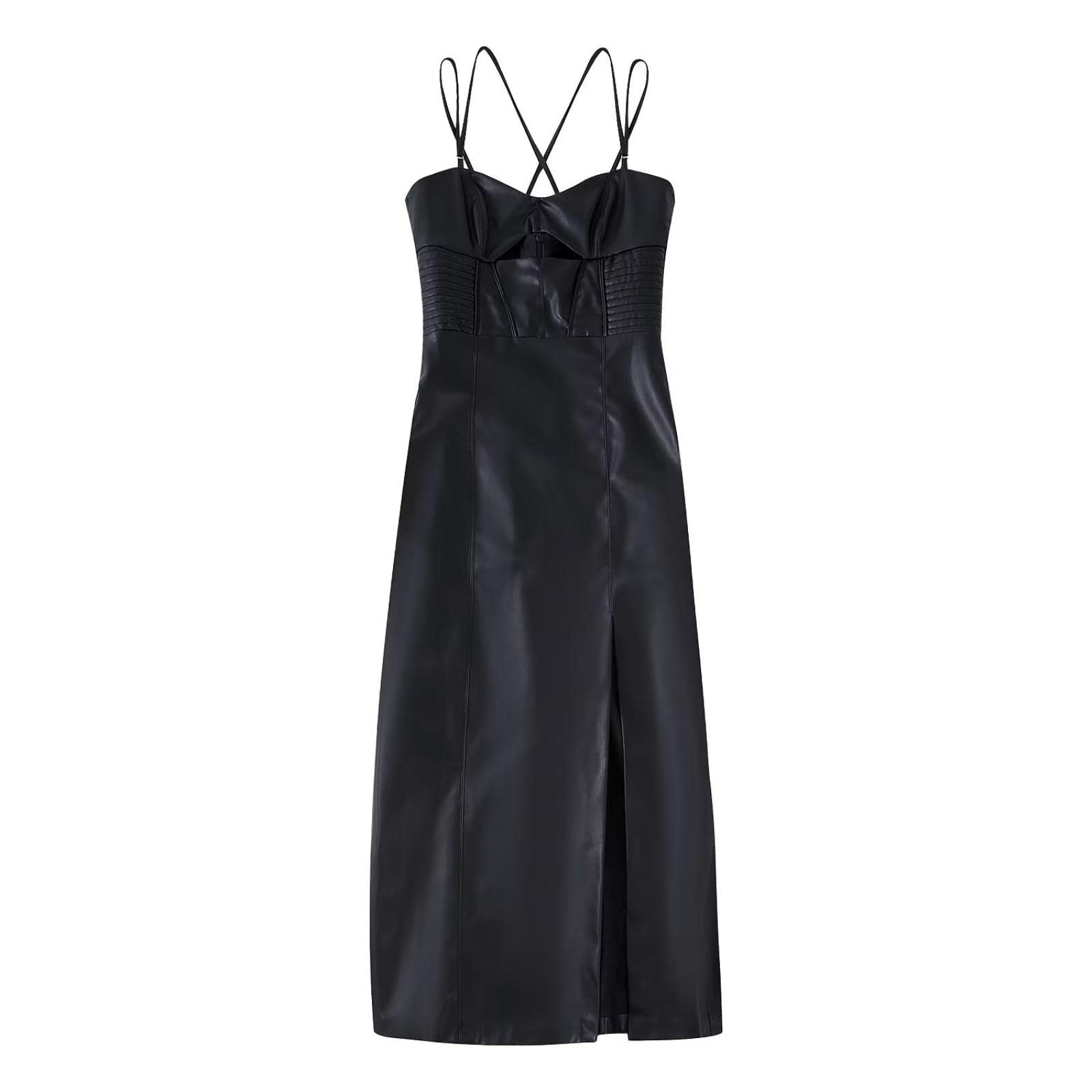 Vestidos elegantes de cuero sintético para mujer, vestido midi con detalle recortado, túnica de noche para mujer, ropa Y2k