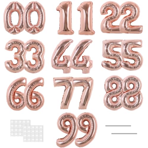 Image of TONIFUL 2 Set Fat Rose Gold Number Balloons 16 Inch 0-9 Mylar Foil Balloons 20 Pcs Small Custom Digital Ballons for Birthday Bridal Baby Shower Graduation Anniversary Party Decorations