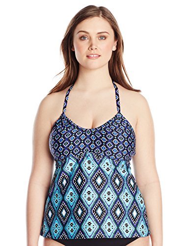 Kenneth Cole Women's Plus-Size Coastal Escapade U-Neck Tankini