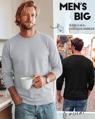 Image of August Alley 4 Pack Men's Big and Tall Cotton Shirts L-7XL, Long Sleeve Oversized Tops Loose Casual Large T-Shirts Basic Tee