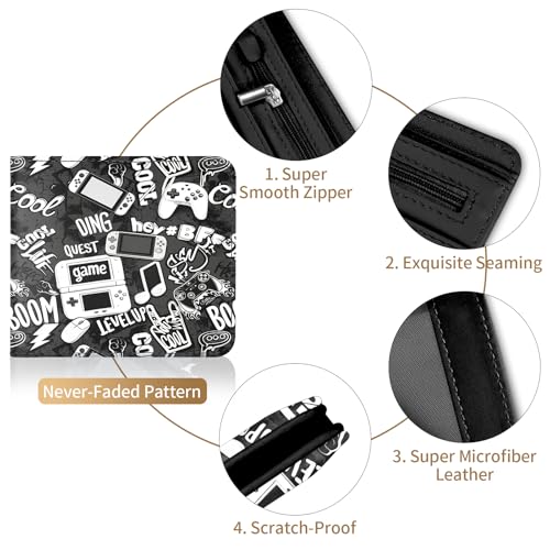 Image of Bistup Teen Boys Cool Wallet - Men Mens Funny Game Design Leather Credit Id Card Cash Holder Man Black Rfid Blocking Zipper Wallets With Coin Pocket Id Window Aesthetic Teen Boy Male Youth Guys