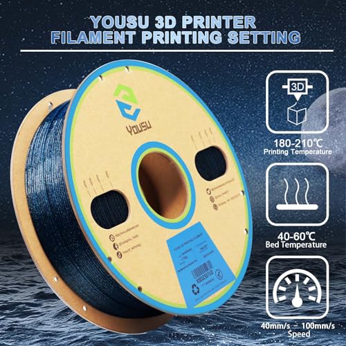 Image of YOUSU 3D Printer Filament, Glow in The Dark PLA Filament 1.75mm, Black Filament with Glow in The Dark Blue Starry Sky 1kg(2.2lbs)