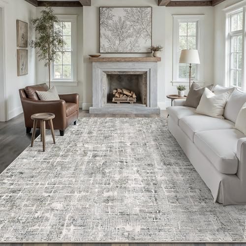 PureCozy Gris Alfombra Salon 200x300cm Habitacion Grandes Alfombras Moderna Antideslizante Lavable Lavadora Abstractas Carpete Dormitorio Sala Comedor Pie Cama Pelo Corto Carpet