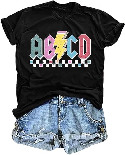 LHBNK Teacher Shirts Women ABCD Teacher Tshirt Teacher Life Shirt Tops Back to School Gifts Casual Summer Tops