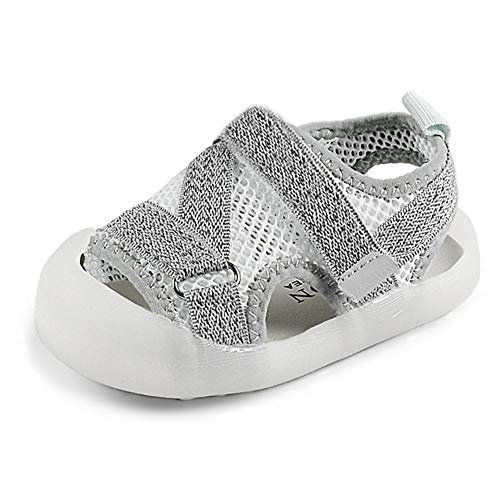 Baby Boys Girls Sports Sandals Lightweight Anti-Slip Rubber Sole Beach Aquatic Water Shoes Summer Toddler First Walking Shoe (D-Grey, 4)