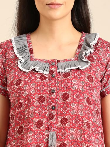 Image of Rupa Jon Aishwarya Women Full Length Printed Nighty in Premium Cotton Blend Fabric, Night Dress, Maxi Nighty for Comfortable Everyday Wear