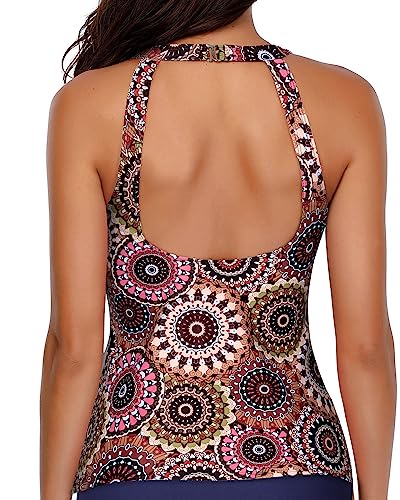 Image of Holipick Tankini Tops for Women High Neck Swim Top Only | Tummy Control, Support Removable Pads, Full Coverage, Open Back, Neck Hook, Soft Stretch Fabric, Beach and Resort
