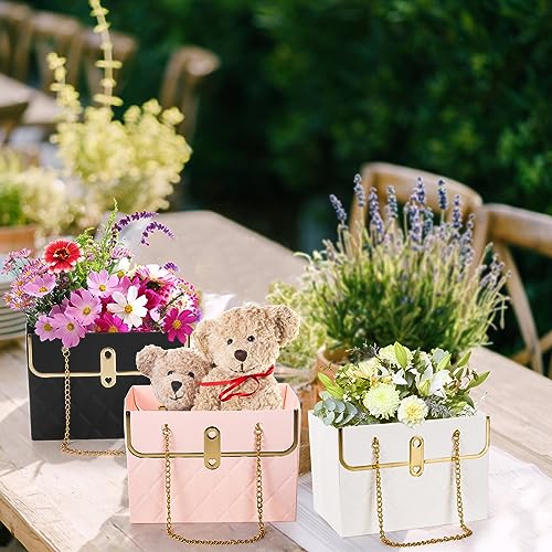 Pumtus 15 Pack Flower Paper Gift Bag, Bouquet Portable Flower Handbag Box with Metal Chain, Rectangle Wedding Gift Wrap Bag, Small Florist Carrier Bag for Arrangements, Valentine's Day, Birthday - Image 7