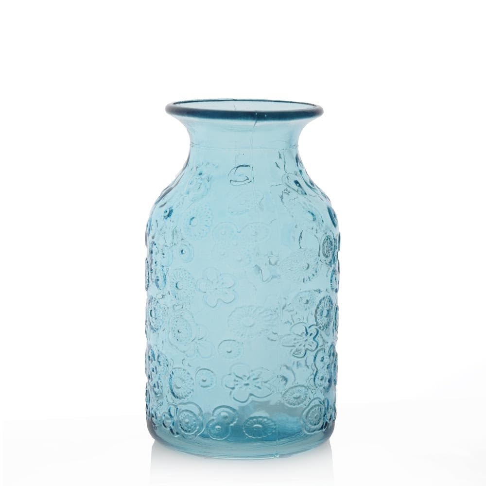 Grehom Recycled Glass Vase - Flowers (Blue); 16 cm Vase