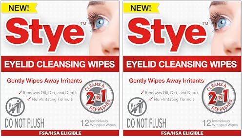 Image of Stye Cleansing Eyelid Wipes - Individually Wrapped Face Wipes Gently Remove Oil, Dirt & Other Contaminants, 12 Count (Pack of 2)
