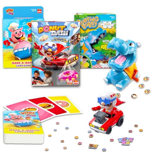 Goliath Board Games - 3 Pc Bundle with Burping Bobby, Donut Dash, and Pop The Pig Matching Board Games | Family Pack for Boys and Girls 4-6