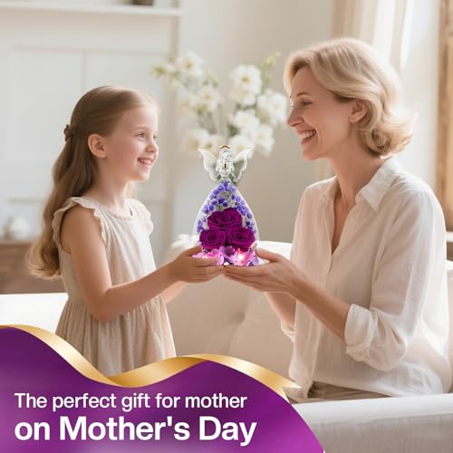FRFG Ewige Rose Engel Geschenke für Frauen, Muttertagsgeschenke für Mama, Engel Figur Geschenk Mama Geschenk, Geburtstagsgeschenk für Frauen Mutter Oma Geschenk (Lila)