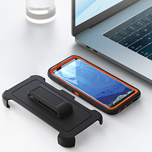 Image of Case for Galaxy S8 with Clip, Heavy-Duty Tough Rugged Shockproof Drop Protective Cover Cases for Samsung Galaxy S8, Black+Orange