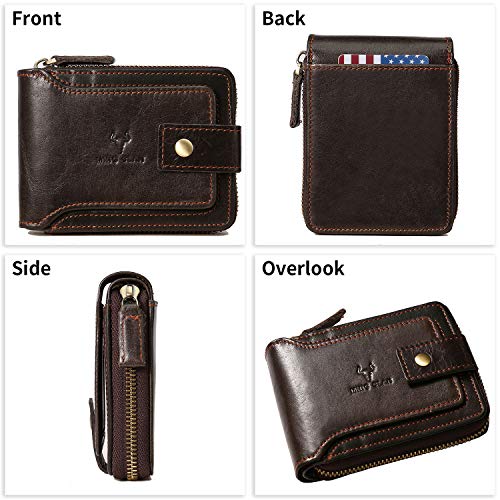 Zipper Wallet Men RFID Blocking Leather Bifold Wallets For Men - Flap ID Window Zip Coin Pocket Mens Zipper Wallets - Big Capacity Credit Card Travel Wallet2