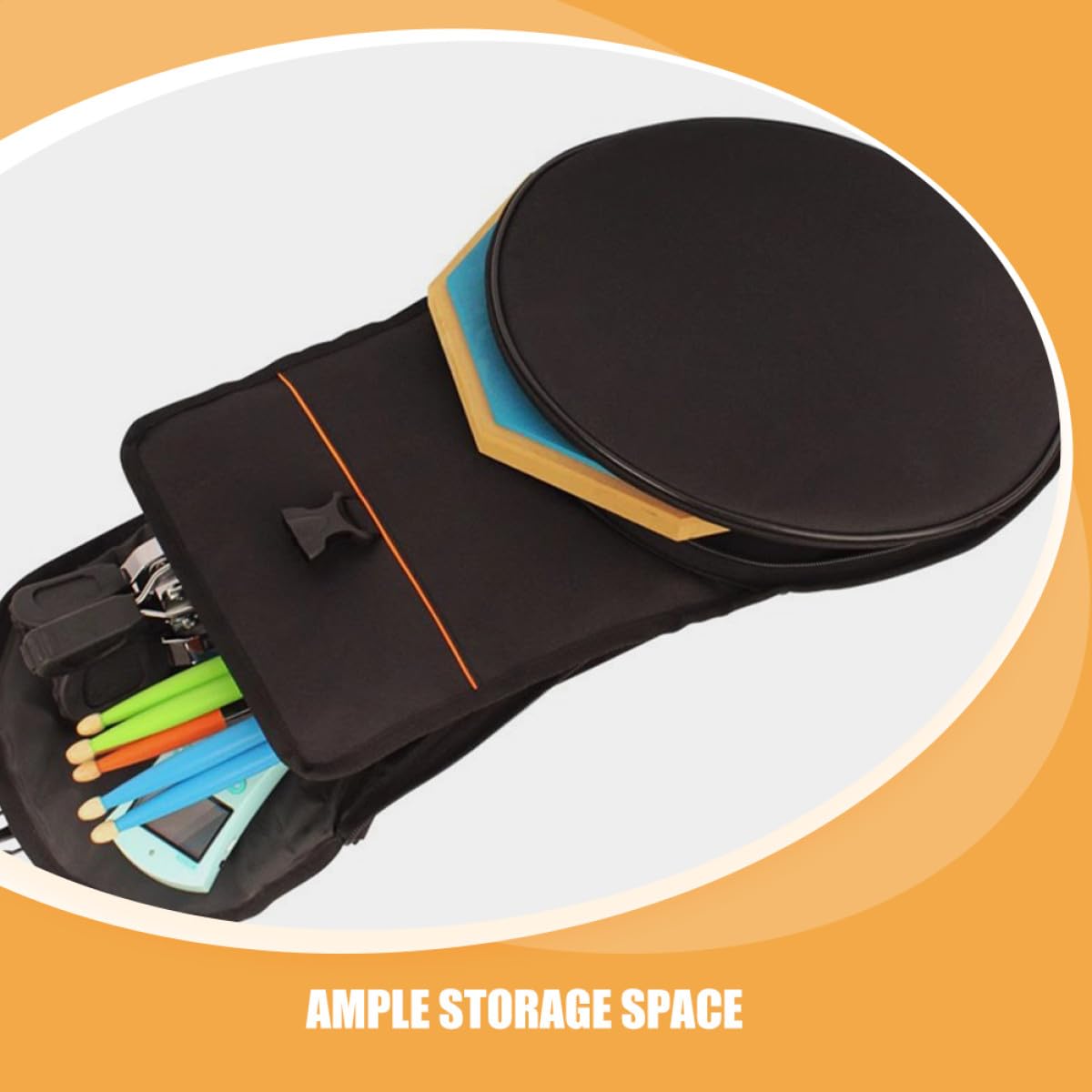 Zaino Porta Batteria Custodia per Bacchette e Supporto per Pad, Ampio Spazio di Magazzinaggio e Design Comodo per Musicisti in Movimento