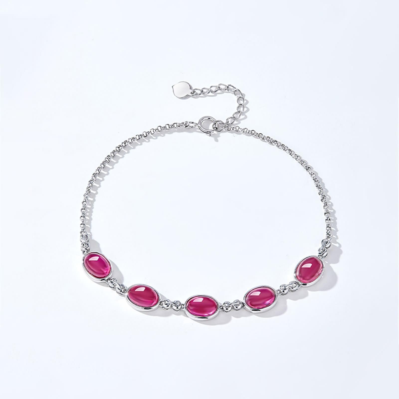 Pulseras ovaladas para madre e hija con rubí, pulseras de oro de 14 quilates para mujer, 20 + 3 cm