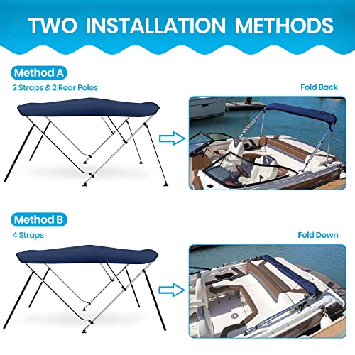Naviskin Navy Blue 4 Bow 8'L x 54" H x 85"-90" W Bimini Top Cover Includes Mounting Hardwares,Storage Boot with 1 Inch Aluminum Frame by NAVISKIN - Image 3