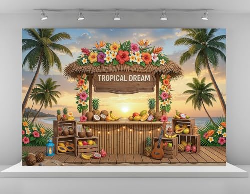 Kate 7x5ft Summer Beach Sunset Tropical Tiki Bar Photography Backdrops
