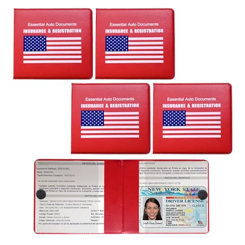 Suvnie 4 PCS Car Registration and Insurance Holder, Vehicle Glove Box Organizers with Closure for License Document, Auto Essential Paperwork Wallet Case Holder, Car Accessories (Red, Blue Flag)