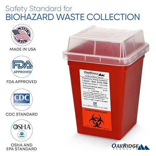 Oakridge-Products-Sharps-Container-for-Home-Use-and-Professional-1-Quart-80-Pack-Biohazard-Needle-and-Syringe-Disposal-Small-Portable-Container-for-Travel-CDC-Certified