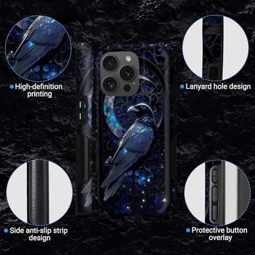Coque antichoc iPhone 15 Pro silicone rigide vitrail corbeau - 5