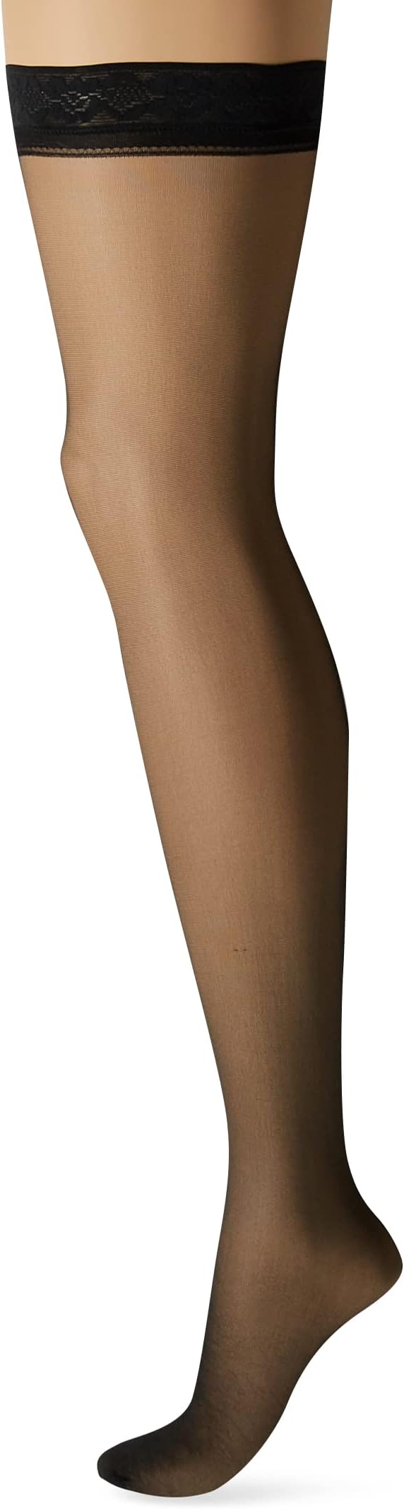Hanes Silk Reflections Sheer Toe, Silky Sheer Finish Women's Lace Top Thigh Highs, Jet, A-B