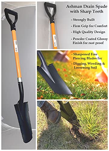 Ashman Drain Spade Teeth Shovel (1 Pack) - 48 Inches Long Handle Spade with D Handle Grip - Durable Handle with a Thick Metal Blade - Multipurpose Premium Quality Orange Shovel. - Thumbnail 5