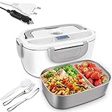 Boîte Chauffante Repas, 3 en 1 Lunch Box Chauffante Electrique 220V 12V 24V 1.5L en Acier Inoxydable Amovible, 40W Convient pour Voiture/Bureau/Pique-Nique - Gris