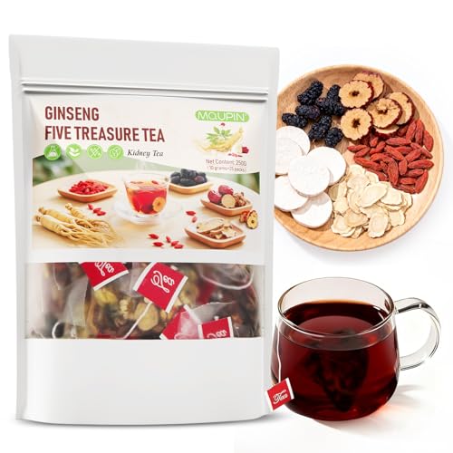 Ginseng Five Treasure Kidney Tea, Natural Cleanse Tea with 5 Precious Ingredients, Kidney Cleanse Detox & Repair for Men & Women, Chinese Herbal Tea Bags(10g x25pcs)