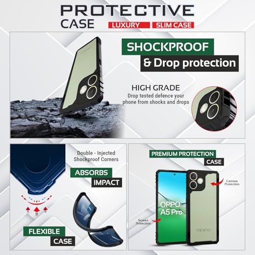 Image of AIBEX Crystal Clear Back Cover Case for Oppo A5 Pro 5G | 360 Protection | Shockproof | Transparent Non-Yellowing Back Case | Slim & Stylish (PC + TPU Bumper)