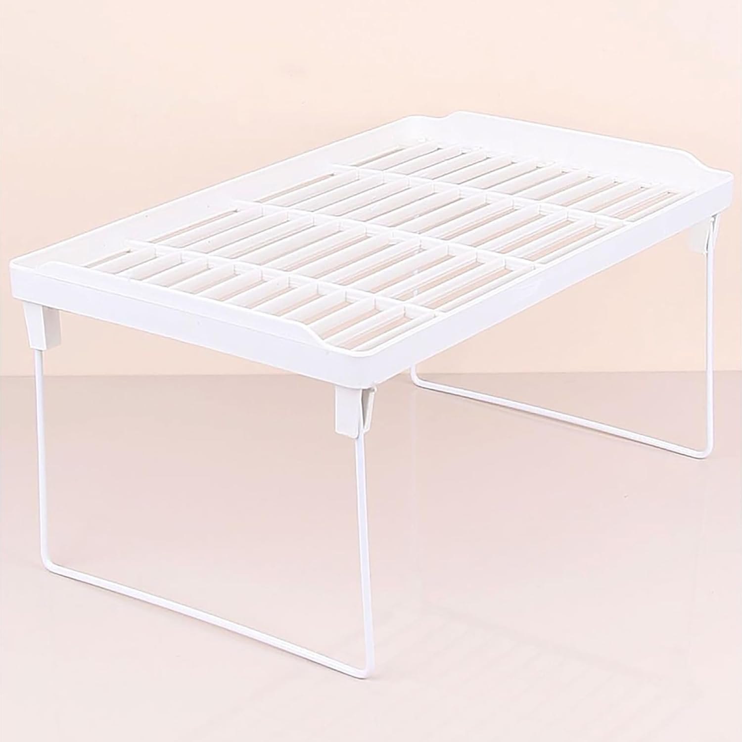 Promosyonca Metal Ayaklı Mutfak Banyo Rafı, Tezgah Üstü Organizer, Dolap İçi Düzenleyici, Plastik Raf, Beyaz 34.50 x 21,5 x 14 cm (BÜYÜK)