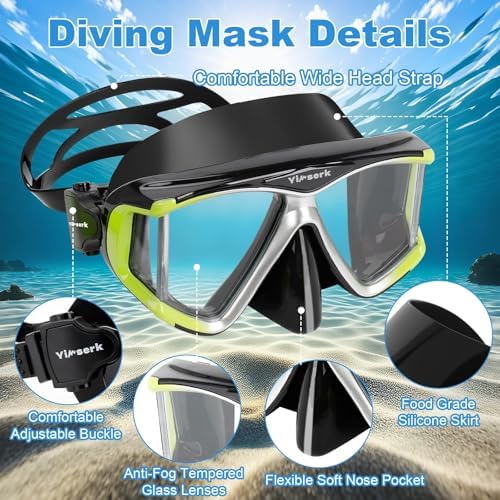 Miniatura 3 de Equipo de esnórquel para adultos, máscara de esnórquel antivaho de 4 ventanas y juego de esnórquel con parte superior seca, juego de esnórquel para