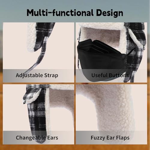 Kids Winter Trapper Hat Toddler Outdoor Warm Windproof Ushanka Aviator Hat Sherpa Fleece Lined Ski Cap for Boys Girls 1T-8T4