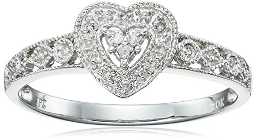 10k White Gold Diamond Heart Ring (0.03 cttw, I-J Color, I2-I3 Clarity), Size 6