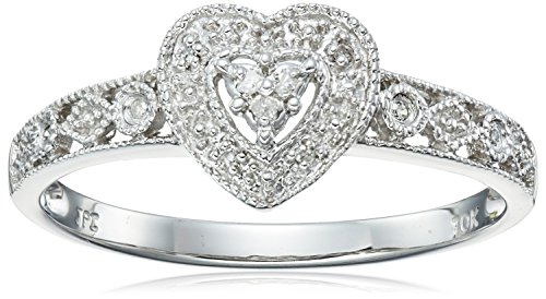 10k White Gold Diamond Heart Ring (0.03 cttw, I-J Color, I2-I3 Clarity), Size 9