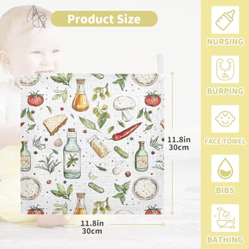 vvfelixl Cartoon Kitchen Ingredients Baby Burp Cloths Baby Muslin Washcloths for Boys Girls Cotton Babys Face Towel for Newborn Infants Soft and Absorbent 11.8 X 11.8 in, 5 Pack4