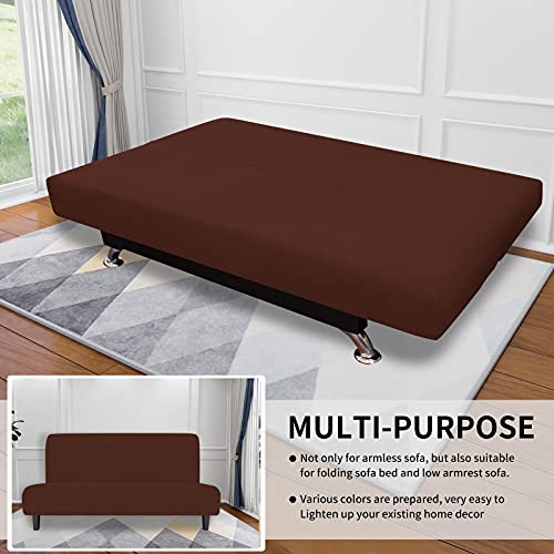 Image of Easy-Going Stretch Medium Futon Slipcover Armless Futon Cover Coffee | Sofa Bed Furniture Protector Without Armrests with Elastic Bottom for Kids, Soft Jacquard Machine Washable