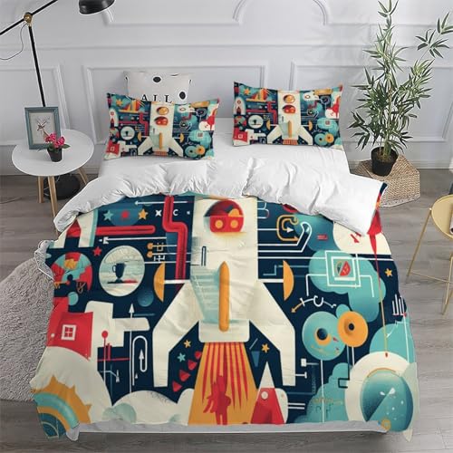Housse de couette géométrique rocket pour lit enfant super king size avec taies - 6