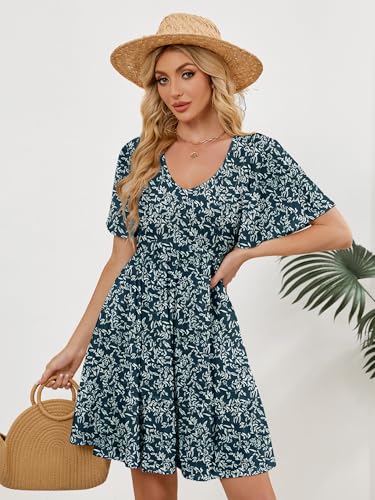 Image of UEAL Womens Cute Floral Smocked V Neck Flutter Sleeve Sundress with Pockets Casual Spring Summer Dresses for Women 2026