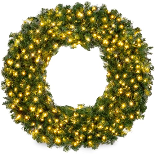 Image of Best Choice Products 24in Large Artificial Pre-Lit Fir Christmas Wreath Holiday Accent Decoration w / 50 LED Lights, 100 PVC Tips