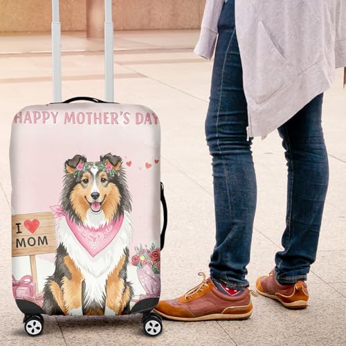 Happy Mother's Day Shetland Sheepdog Love Dog Mom Heart Flower Travel Luggage Cover Sheltie Dog Lover Gifts Suitcase Dust Protective Decor 120044