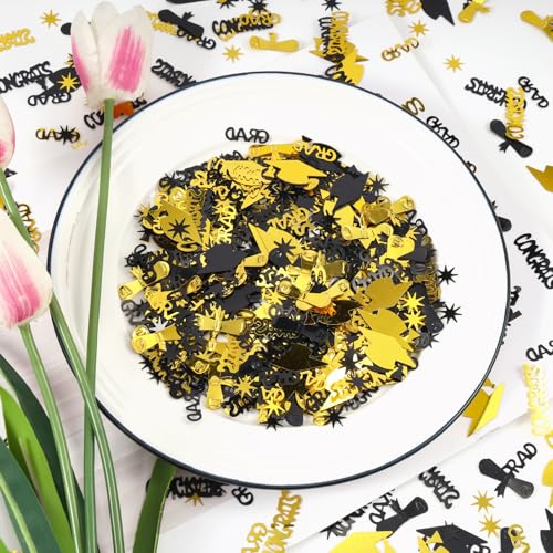 Image of Gold and Black Graduation Confetti 2026, 1000 Pcs Class of 2026 Table Centerpiece Grad Confetti for 2026 Graduation Party Decorations Supplies