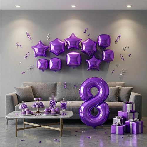 Image of Number Balloons for Birthday Decorations - 40 Inch Large Party Balloons 8, Purple Foil Number Balloons for Boys Girls, Balloons for Party Supplies